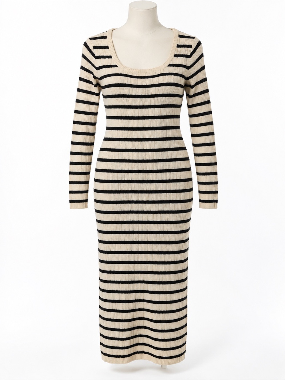 Target Black & Cream Striped Long Sleeve Ribbed Dress